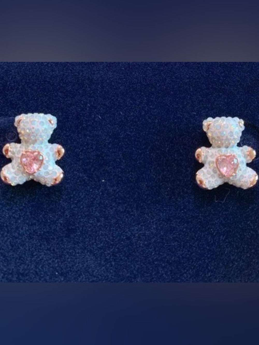 Swarovski Rose Pink Crystal Teddy Bear Stud Earrings NWT - Picture 2 of 10